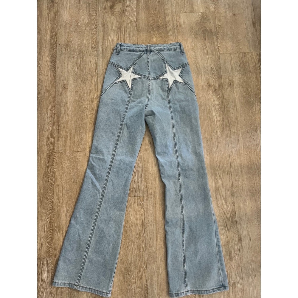 Harper Heritage Francesca's High Rise Flare Star Patch Jeans Light Wash 25